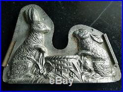 Rare Antique Reiche Chocolate Mold Large with 3 Rabbits