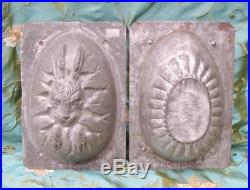 Rare Antique Vintage Chocolate Mold Bunny Rabbit Cracked Easter Egg 10 inches