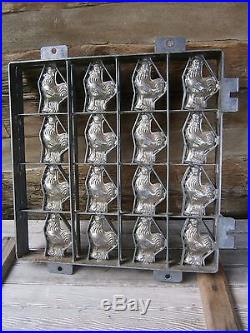Rare Large 16 Chicken Rooster Chocolate Mold Hinged German Bakers
