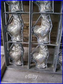 Rare Large 16 Rooster Chocolate Mold Hinged possibly German