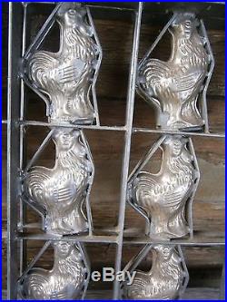 Rare Large 16 Rooster Chocolate Mold Hinged possibly German