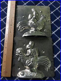 Rare Vintage Bunny Riding Rooster Metal Chocolate Mold USA Antique 1930s -40s