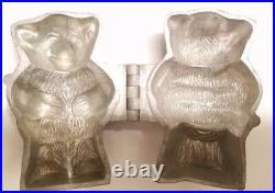 Rare Vtg Hinged 1930's Antique Mohair Teddy Bear Chocolate Candy Metal Mold