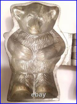 Rare Vtg Hinged 1930's Antique Mohair Teddy Bear Chocolate Candy Metal Mold