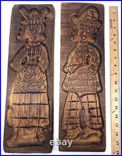SET 2 VTG Dutch Hand Carved Wood 17.5x5.25 Speculaas Springerle COOKIE MOLDS