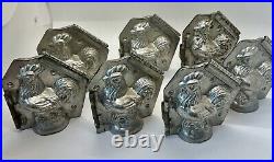 Set Of 7 Antique Chocolate Molds Hinged Rooster Van Emdem 4x4