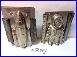 Set of 2 Very Rare Vintage Chocolate Candy Metal Spaceman & Rocket Molds