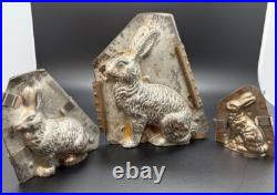 Set of 3 ANTIQUE Tin Rabbit Chocolate Molds GRADUATED (Small, Medium, Large)