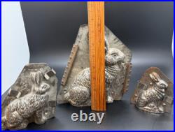 Set of 3 ANTIQUE Tin Rabbit Chocolate Molds GRADUATED (Small, Medium, Large)