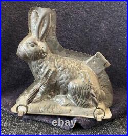 Superb Antique Hare Rabbit Chocolate Mold Vintage Metal Sprung