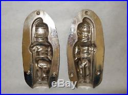 TWO Antique Vintage Chocolate Metal Candy Mold Boys Sledding & Skiing LETANG Lot