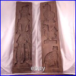 Two Vintage German Handcarved Springerle Cookie Molds Farmer & Animals 23