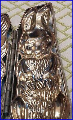 VINTAGE EASTER RABBIT SOLID CHOCOLATE MOLD CANDY METAL HINDGED 10 WithBOTTOM DOOR