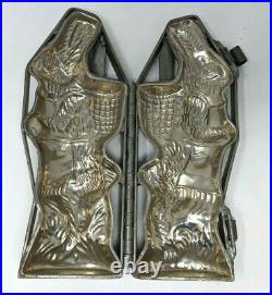 VTG Antique Hinged Metal Easter Bunny Rabbit Basket Chocolate Candy Mold KP21