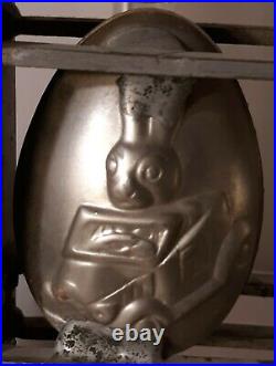 VTG Antique Hinged Metal Easter Bunny Rabbit Driving Auto Chocolate Candy Mold