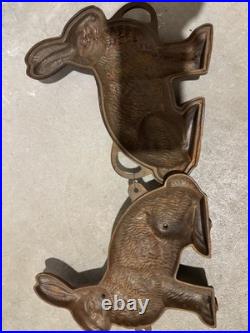 VTG Griswold #862 & #863 Rabbit Bunny Cast Iron Cake/Chocolate Mold Erie PA