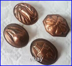 Victorian antique set of 4 copper cake chocolate jelly candy pudding molds