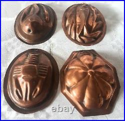 Victorian antique set of 4 copper cake chocolate jelly candy pudding molds