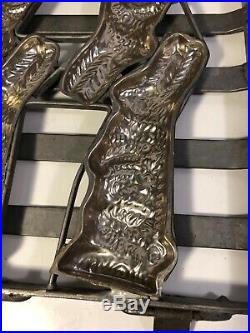 Vintage 4 Chocolate Mold Bunny Rabbit Easter Hinged Candy 6 1/2 Tall Antique