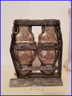Vintage Antique (2) Santa Claus CHOCOLATE MOLD Primitive Hinged Clips Germany