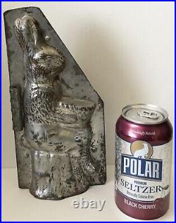 Vintage Antique #247 Tin Easter Bunny Rabbit Sitting On Stump Chocolate Mold
