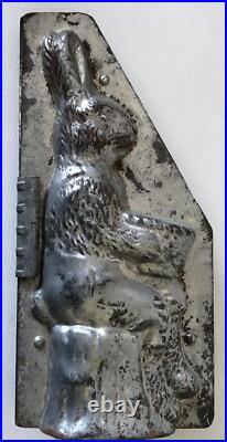 Vintage Antique #247 Tin Easter Bunny Rabbit Sitting On Stump Chocolate Mold