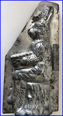Vintage Antique #247 Tin Easter Bunny Rabbit Sitting On Stump Chocolate Mold