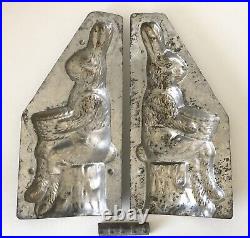 Vintage Antique #247 Tin Easter Bunny Rabbit Sitting On Stump Chocolate Mold