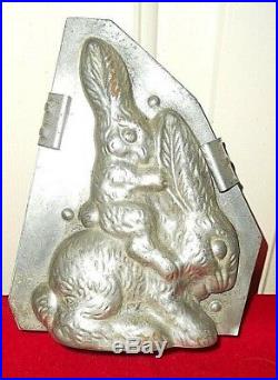 Vintage Antique Chocolate Mold Bunny Riding A Bunny 6.5 Tall Marked 258