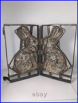 Vintage Antique Easter Rabbit Chocolate Mold Heavy Hinged Metal 11 PLEASE READ