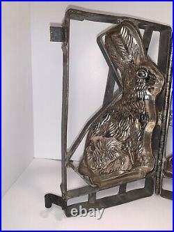 Vintage Antique Easter Rabbit Chocolate Mold Heavy Hinged Metal 11 PLEASE READ