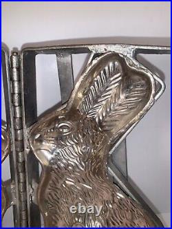 Vintage Antique Easter Rabbit Chocolate Mold Heavy Hinged Metal 11 PLEASE READ