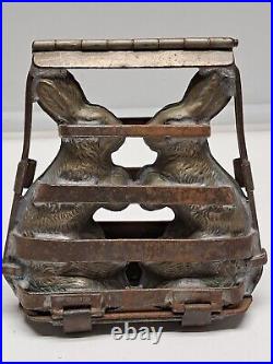 Vintage / Antique Hinged Rabbit Chocolate Mold Quality Double EASTER BUNNY Candy