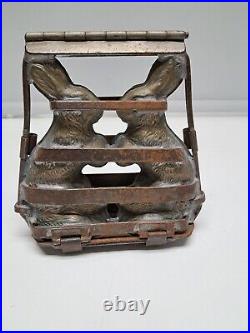 Vintage / Antique Hinged Rabbit Chocolate Mold Quality Double EASTER BUNNY Candy