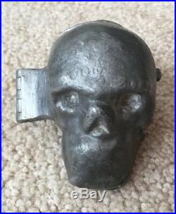 Vintage Antique Pewter Butter Ice Cream Chocolate Mold Halloween Skull
