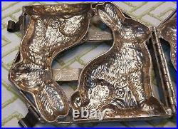 Vintage Double Easter Rabbit Solid Chocolate Mold Candy Metal Hindged 8.5