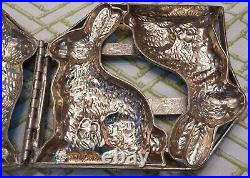 Vintage Double Easter Rabbit Solid Chocolate Mold Candy Metal Hindged 8.5