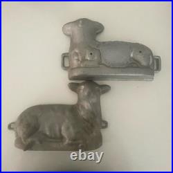 Vintage Heavy Cast Aluminum Bunny Rabbit & Lamb Cake Chocolate Mold Pans 2 Pc