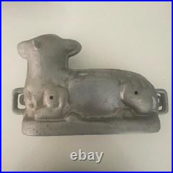 Vintage Heavy Cast Aluminum Bunny Rabbit & Lamb Cake Chocolate Mold Pans 2 Pc