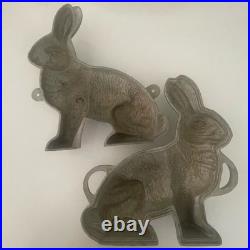 Vintage Heavy Cast Aluminum Bunny Rabbit & Lamb Cake Chocolate Mold Pans 2 Pc