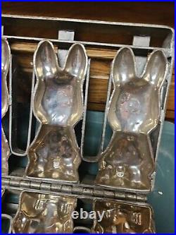 Vintage Hinged Chocolate Mold Heavy Soldered Metal 4 x 6 inch tall Bunny Rabbits