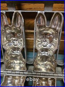 Vintage Hinged Chocolate Mold Heavy Soldered Metal 4 x 6 inch tall Bunny Rabbits