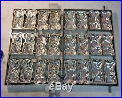 Vintage Large Cast Steel Hinged EASTER BUNNY Chocolate Molds Holland 12 bunnies