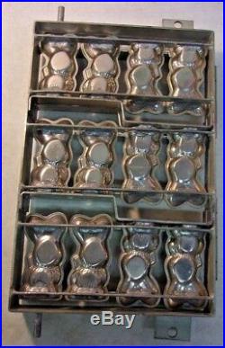 Vintage Large Cast Steel Hinged EASTER BUNNY Chocolate Molds Holland 12 bunnies