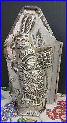 Vintage Large Rabbit Chocolate Mold Basket On Back, 3 Piece, Hinged, C1935 9.5