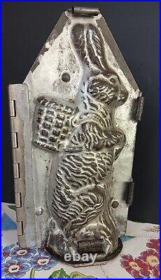 Vintage Large Rabbit Chocolate Mold Basket On Back, 3 Piece, Hinged, C1935 9.5