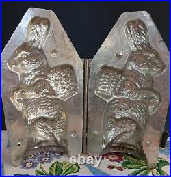 Vintage Large Rabbit Chocolate Mold Basket On Back, 3 Piece, Hinged, C1935 9.5