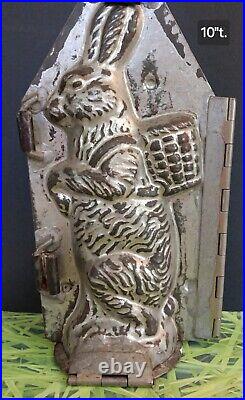 Vintage Large Rabbit Chocolate Mold Basket On Back, 3 Piece, Hinged, C1935 9.5