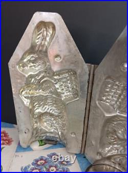 Vintage Large Rabbit Chocolate Mold Basket On Back, 3 Piece, Hinged, C1935 9.5 Vintage Large Rabbit Chocolate Mold Basket On Back, 3 Piece, Hinged, C1935 9.5