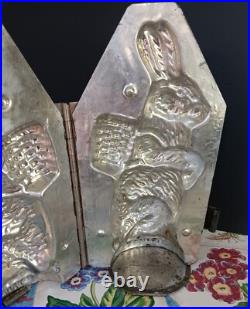 Vintage Large Rabbit Chocolate Mold Basket On Back, 3 Piece, Hinged, C1935 9.5 Vintage Large Rabbit Chocolate Mold Basket On Back, 3 Piece, Hinged, C1935 9.5